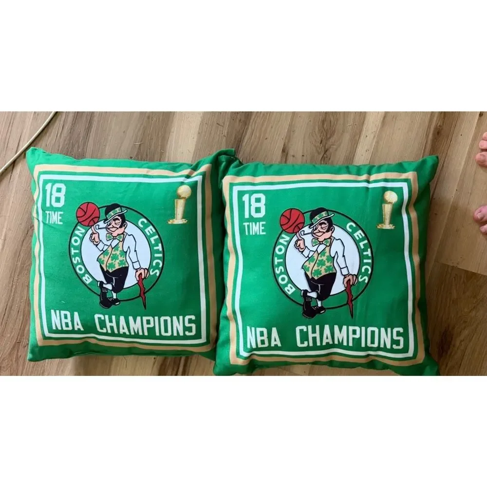 Set of 2 Boston Celtics 18-Time NBA Champions 18” Throw Pillows New Green